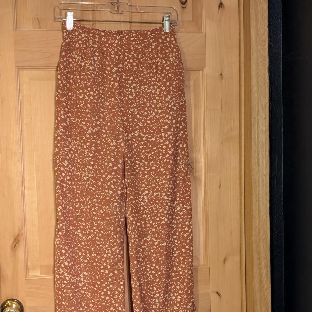 The-crescent Women's Orange and Floral Lined Pants with Pockets